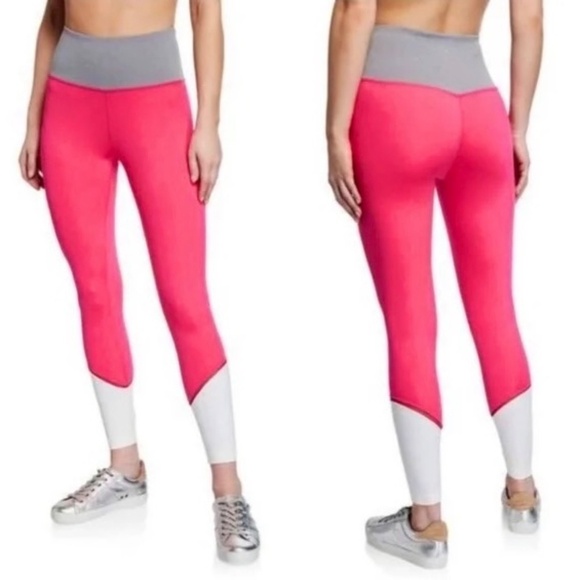 KATE SPADE Colorblock Leggings High Rise Waist Activewear Pink Gray White Large - Picture 15 of 16